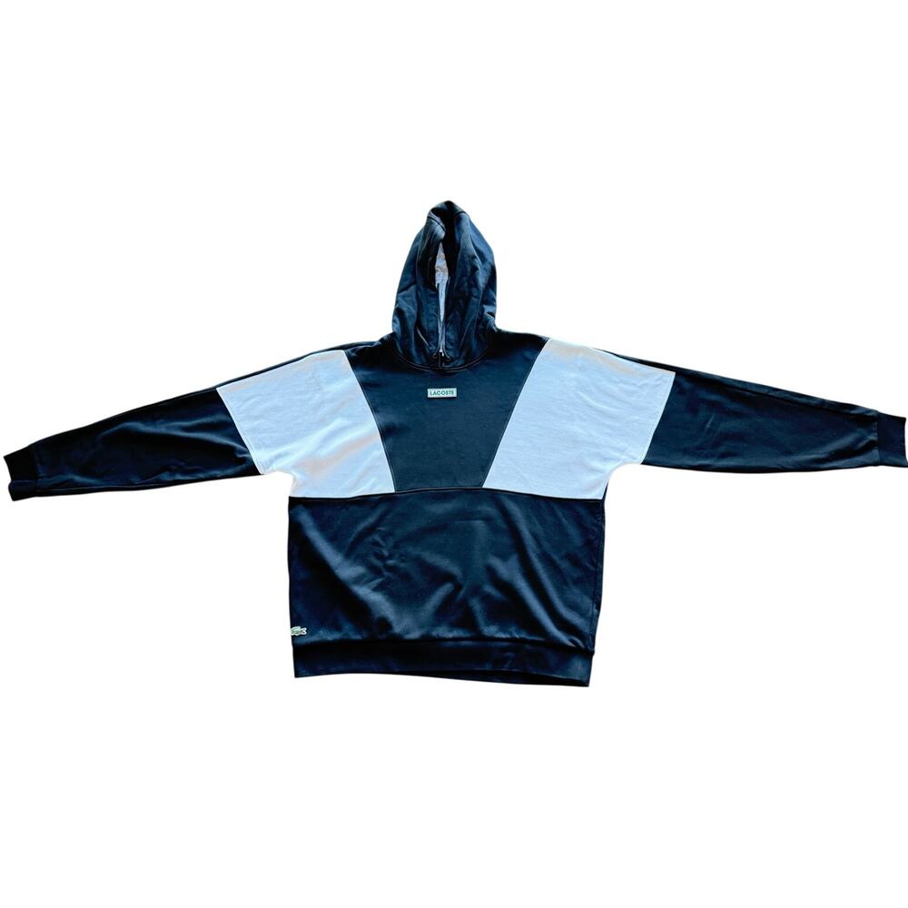 Lacoste Sport US XXL Black White Colorblock Pullover Hoodie Sweatshirt